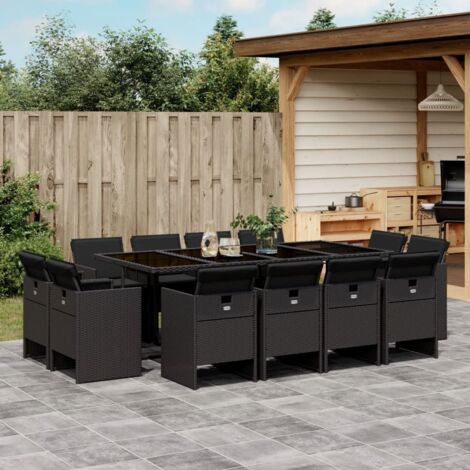 vidaXL Ensemble à manger de jardin 13 pcs coussins noir résine tressée