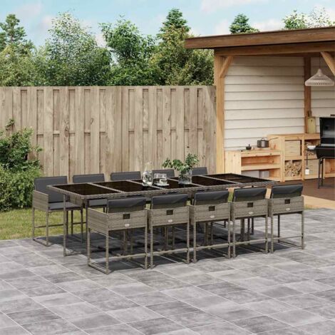 Ensemble à manger de jardin 11pcs avec coussins gris poly rotin vidaXL