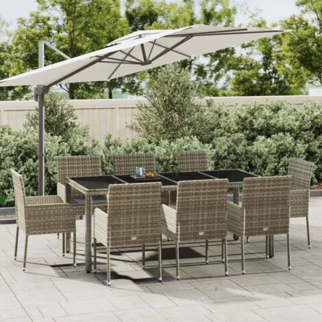 vidaXL Ensemble à manger de jardin 9 pcs coussins gris résine tressée (1/5)