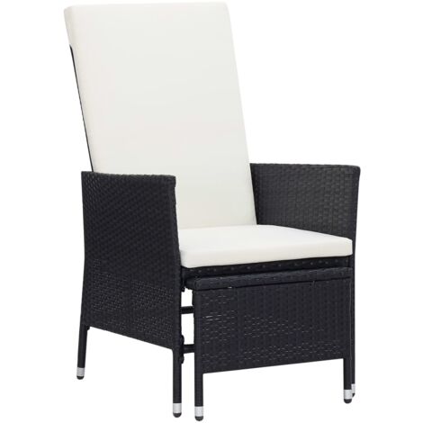vidaXL Reclining Garden Chair with Cushions Poly Rattan Black
