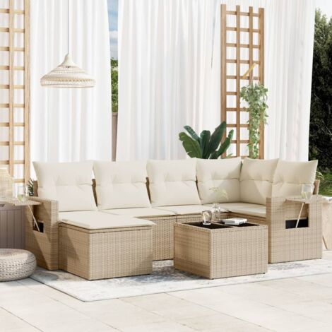 Salon de jardin avec coussins 7 pcs beige résine tressée vidaXL (1/3)