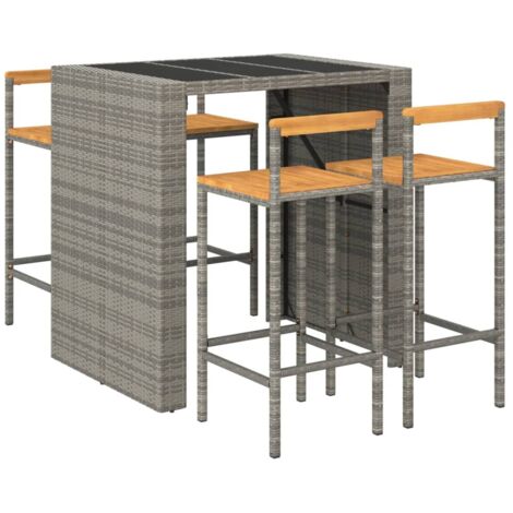 vidaXL Ensemble de bar jardin 5 pcs gris poly rotin/bois massif acacia (1/5)