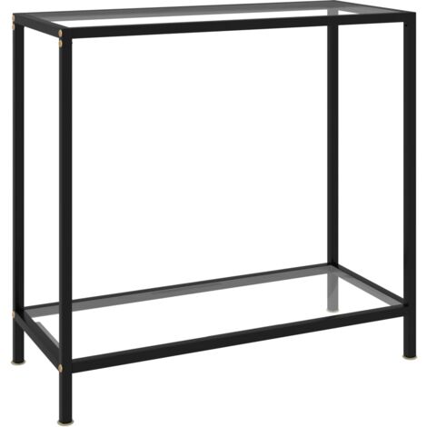 Vidaxl – Table console en verre trempé 80x35x75 cm – Design transparent et noir – Étagère de rangement intégrée – Acier enduit de poudre