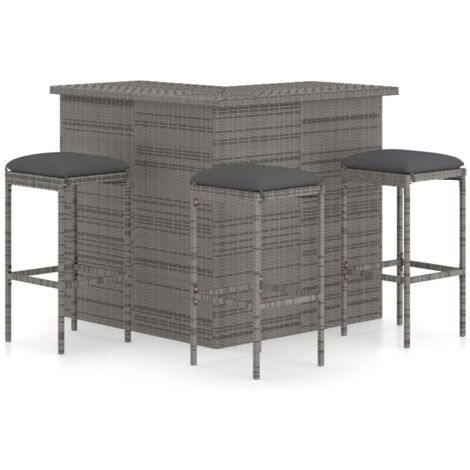 Vidaxl – Ensemble de bar de jardin 4 pcs – Résine tressée grise – Coussins amovibles épais – Table 100x50x105 cm, tabourets 38x38x76 cm