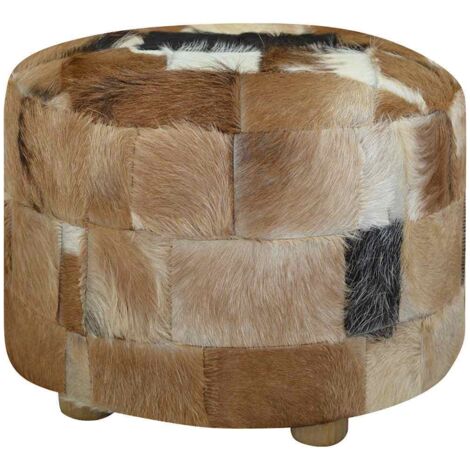 vidaXL Pouf cuir de chèvre Rond 50 x 50 x 45 cm (1/6)