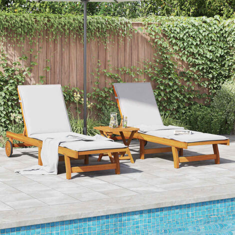 Vidaxl – Chaises longues en bois d'acacia massif – Lot de 2 – Dossier réglable 4 positions – Design pliable avec roues – Résistance aux intempéries