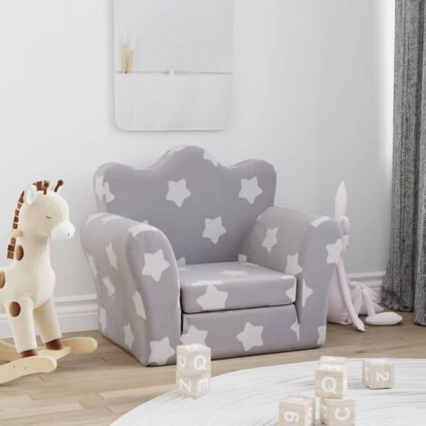 Vidaxl – Canapé-lit pour enfants gris clair avec étoiles – Mousse épaisse – Housse amovible – Dimensions 54x34-90x45 cm