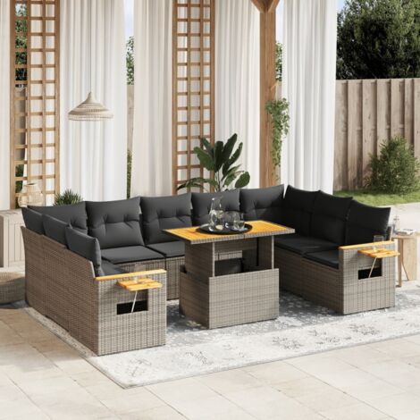 vidaXL Salon de jardin avec coussins 10 pcs gris résine tressée (1/3)
