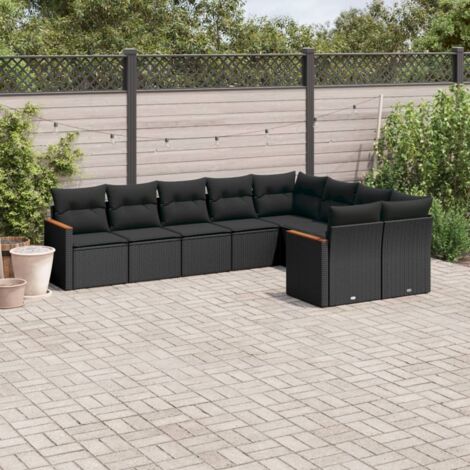 vidaXL Salon de jardin 9 pcs avec coussins noir résine tressée (1/3)