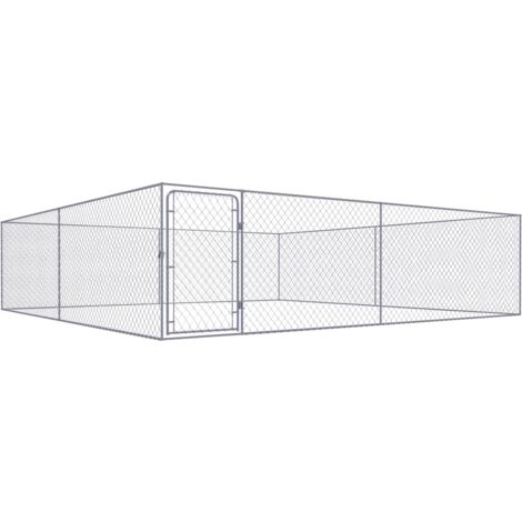 Vidaxl – Chenil extérieur pour chiens 4x4x1 m – Acier galvanisé résistant – Parois en maillon de chaîne pour ventilation – Porte à charnière avec loquet de sécurité