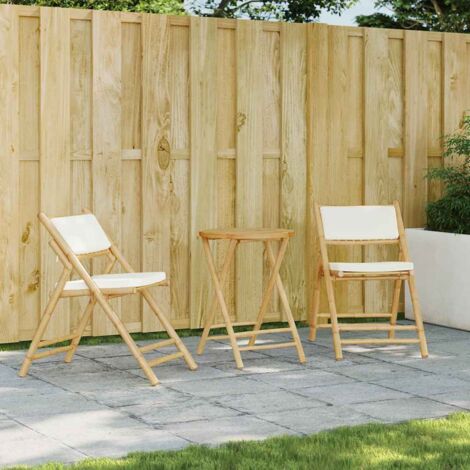 vidaXL Folding Bistro set 3 pcs with Cushions Bamboo (1/5)