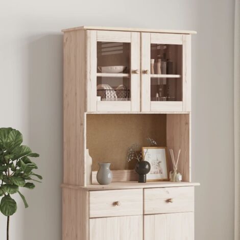 Vidaxl – Dessus de commode en bois massif de pin 77x30x92 cm – Grand espace de rangement avec étagères vitrées – Surface non traitée pour personnalisation (1/5)