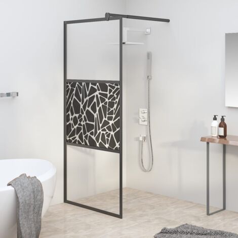 Paroi de douche 90x195 cm Verre ESG avec design de pierre Noir vidaXL