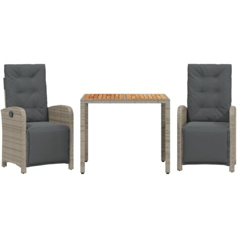 vidaXL Ensemble de bistro 3 pcs avec coussins gris résine tressée (1/5)