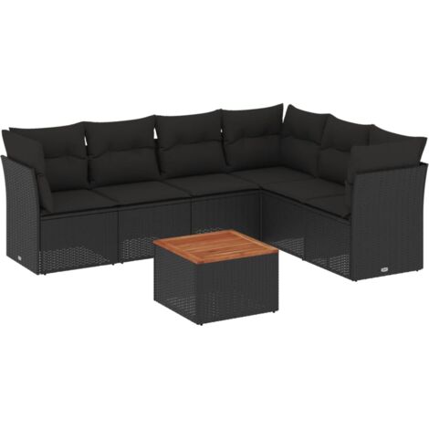 Vidaxl – Salon de jardin 7 pcs – Résine tressée noire – Coussins épais – Table 55x55cm – Sièges confortables pour extérieur (1/3)