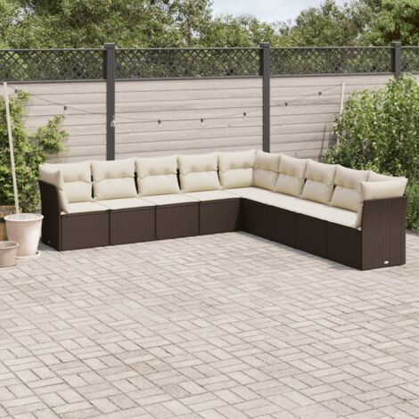 Salon de jardin avec coussins 9 pcs marron résine tressée vidaXL (1/3)