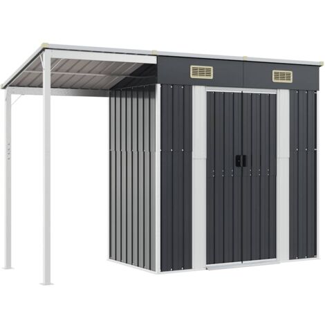 Vidaxl – Abri de jardin métal 277x107x181 cm – Toit prolongé anthracite – Acier galvanisé pour durabilité – Design incliné pour évacuation eau