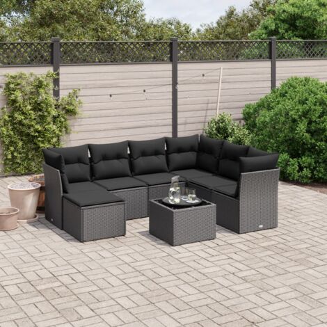 vidaXL Salon de jardin 8 pcs avec coussins noir résine tressée (1/4)