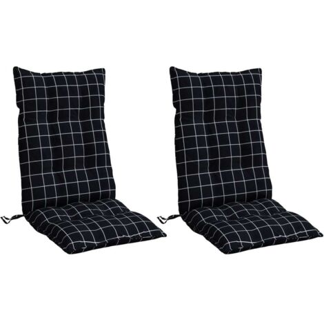 Coussins de chaise à dossier haut lot de 2 motif carreaux noir vidaXL