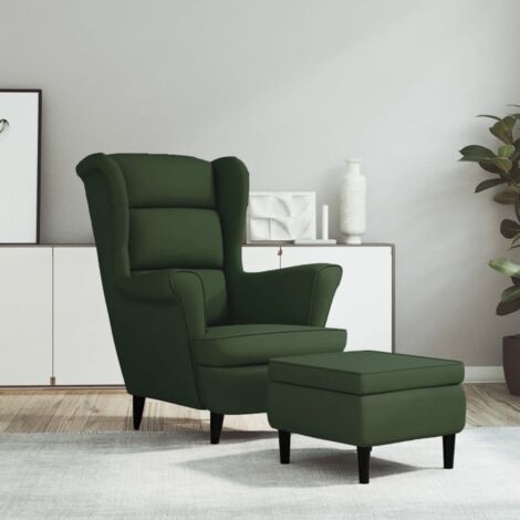 Vidaxl – Fauteuil club velours vert foncé avec tabouret – Structure en contreplaqué – Accoudoirs confortables – Charge max 110 kg