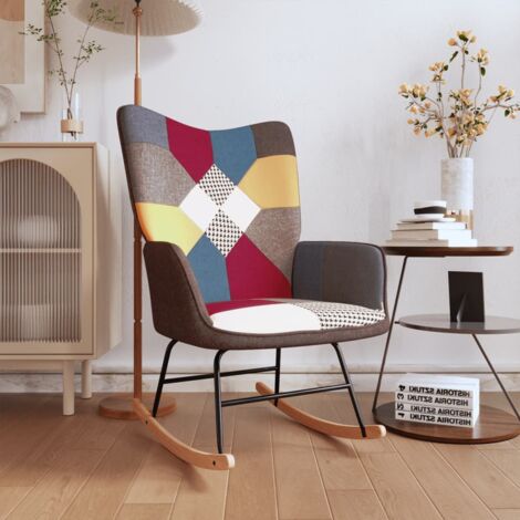 Vidaxl – Chaise à bascule patchwork en tissu polyester – Cadre en acier et bois d'hévéa massif – Dimensions 61x78x98cm – Confort optimal (1/10)