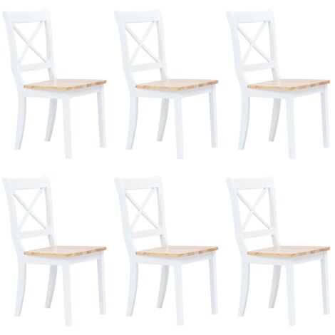 Vidaxl – Lot de 6 chaises à manger en bois hévéa massif – Finition laquée blanche – Ergonomiques et faciles à nettoyer – Charge max 110 kg par siège (1/7)