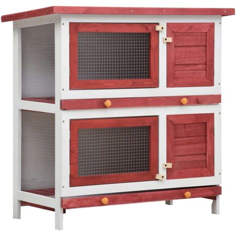 Vidaxl – Clapier d'extérieur 4 portes en bois de sapin massif – Dimensions 90x45x90 cm – Treillis métallique pour sécurité – Nettoyage facile avec plateaux coulissants