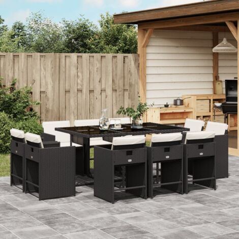 vidaXL Ensemble à manger de jardin 11 pcs coussins noir résine tressée