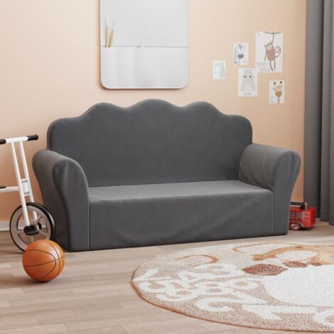 Vidaxl – Canapé convertible 2 places pour enfants – peluche douce anthracite – housse amovible et lavable – confort optimal et sécurité (1/6)