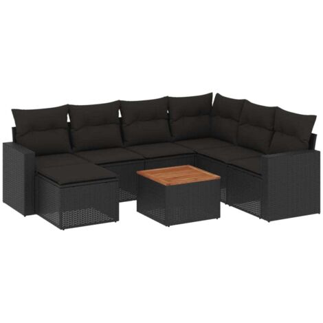 Salon de jardin 8 pcs avec coussins noir résine tressée vidaXL (1/5)