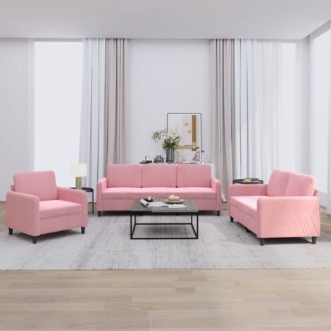 Vidaxl – Ensemble de canapés 3 pcs rose velours – Canapé convertible 3 places – Structure en contreplaqué et métal – Confort optimal avec coussins rembourrés (1/5)