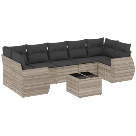 vidaXL Salon de jardin 8 pcs avec coussins gris clair résine tressée (1/3)