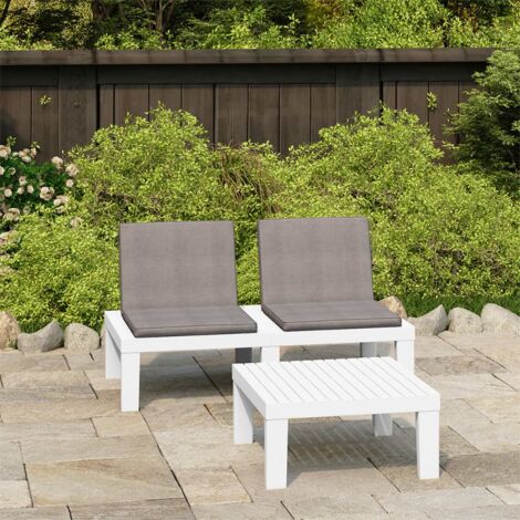 vidaXL Salon de jardin 2 pcs avec coussins Plastique Blanc (1/5)
