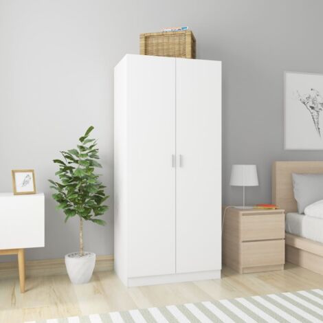 Vidaxl – Garde-robe blanche 80x52x180 cm – Aggloméré avec 2 portes – Compartiment haut et penderie – Facile à assembler et à nettoyer