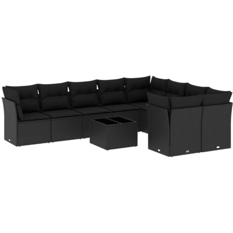 Salon de jardin 10 pcs avec coussins noir résine tressée vidaXL (1/3)