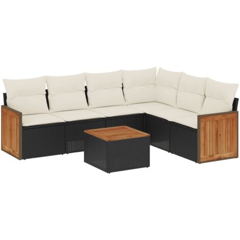 Salon de jardin 7 pcs avec coussins noir résine tressée vidaXL (1/5)
