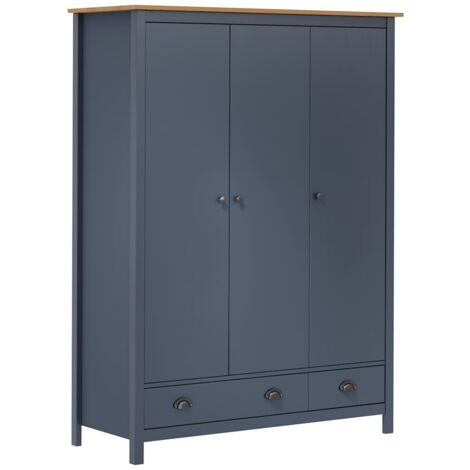 Garde-robe à 3 portes Hill Gris 127x50x170 cm Pin solide vidaXL