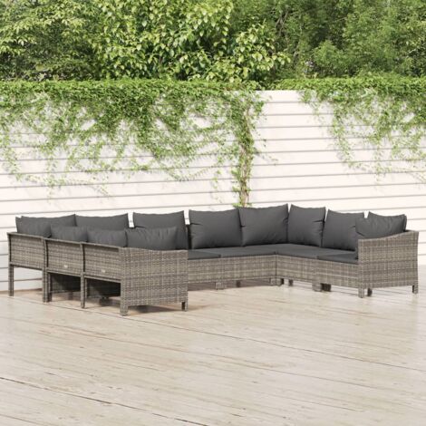 vidaXL Salon de jardin 9 pcs avec coussins Gris Résine tressée (1/5)