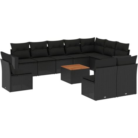 Salon de jardin 11 pcs avec coussins noir résine tressée vidaXL (1/5)