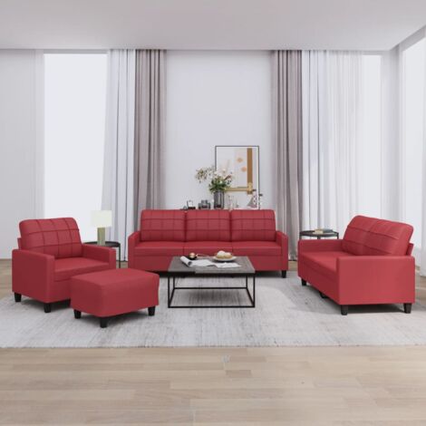 Ensemble de canapés 4 pcs et coussins Rouge bordeaux Similicuir vidaXL
