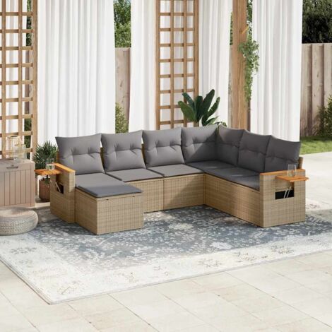 vidaXL Salon de jardin avec coussins 7 pcs beige résine tressée (1/5)