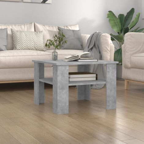 Vidaxl – Table basse fixe 60x60x42 cm en aggloméré gris béton – Construction stable avec étagère de rangement – Pour décoration moderne (1/10)