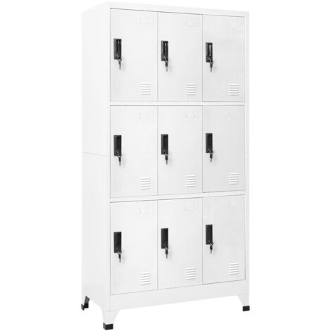 Vidaxl – Armoire d'atelier acier blanc 90x45x180 cm – 9 portes verrouillables – Capacité 20 kg par compartiment – Pour bureaux et écoles