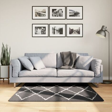 Tapis shaggy à poils longs moderne noir et crème 120x120 cm vidaXL (1/5)