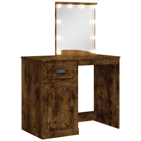 vidaXL Coiffeuse avec lumières LED chêne fumé 90x42x132,5 cm (1/5)