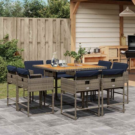 vidaXL Ensemble à manger de jardin 9 pcs coussins gris résine tressée