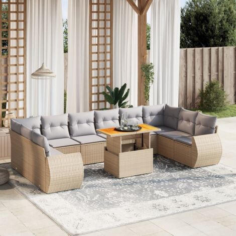 Vidaxl – Salon de jardin 11 pcs – Résine tressée beige – Coussins épais – Table extensible 100 x 55 cm – Pour espaces extérieurs confortables (1/3)