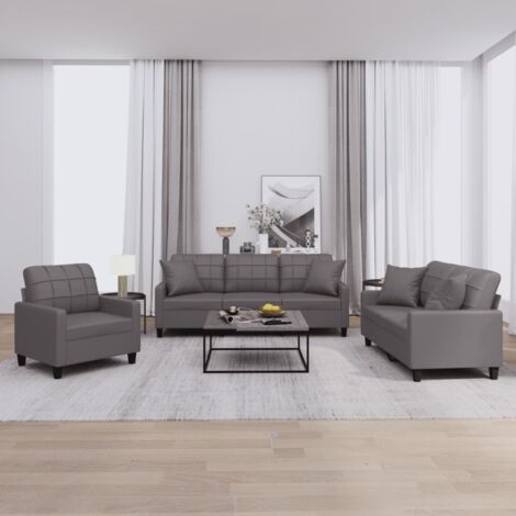 vidaXL Ensemble de canapés 3 pcs avec coussins gris similicuir