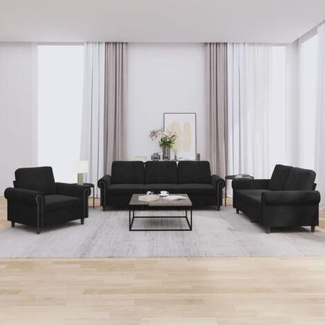 vidaXL Ensemble de canapés 3 pcs avec coussins Noir Velours (1/5)