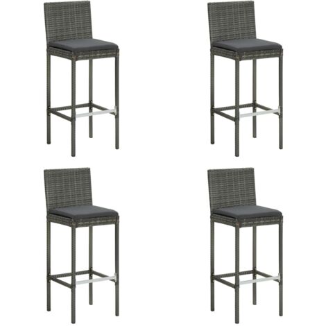 vidaXL Garden Bar Stools with Cushions 4 pcs Grey Poly Rattan